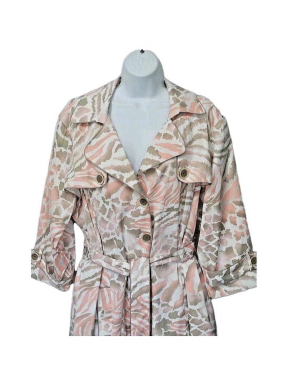 Multiples Women’s Trench Coat Jacket 2X Lined Animal Print Boho Hippie Belted